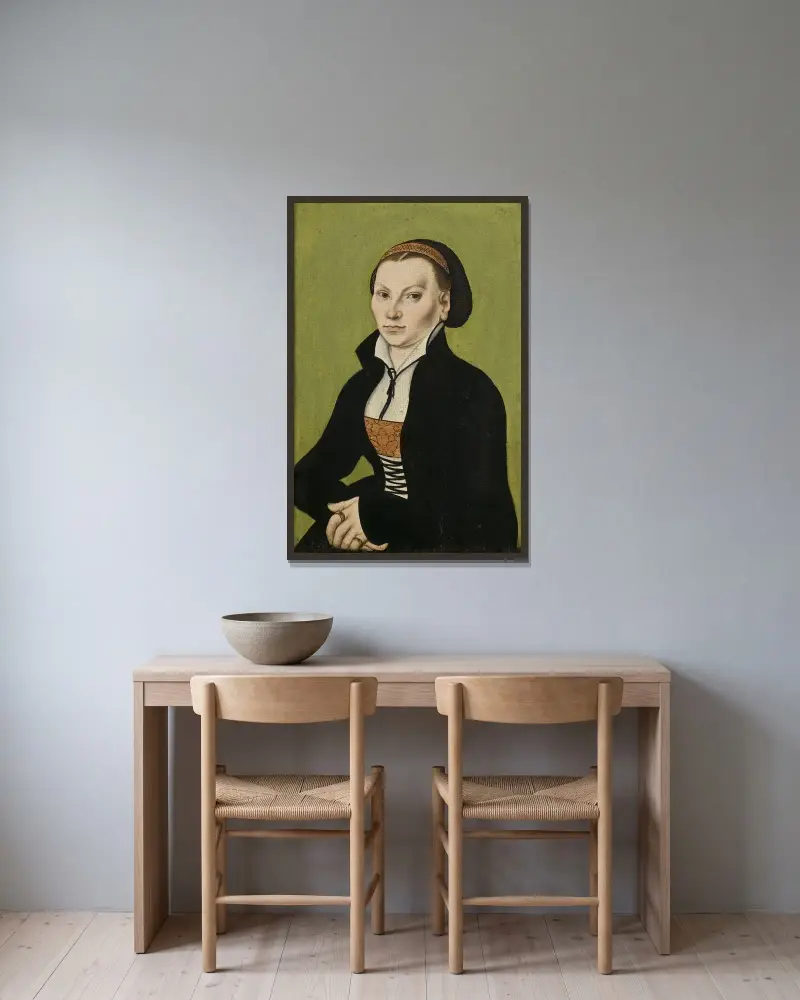 Catharina von Bora, Martin Luthers hustru av Lucas Cranach the Elder inramad på en vägg