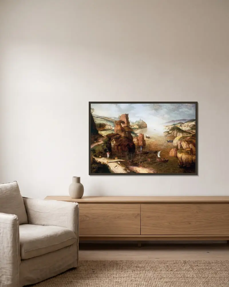 Kristus och apostlarna vid Galileiska sjön av Pieter Bruegel The Elder inramad på en vägg