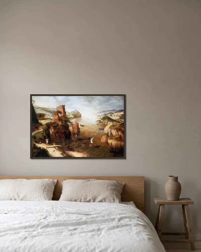 Kristus och apostlarna vid Galileiska sjön av Pieter Bruegel The Elder inramad på en vägg