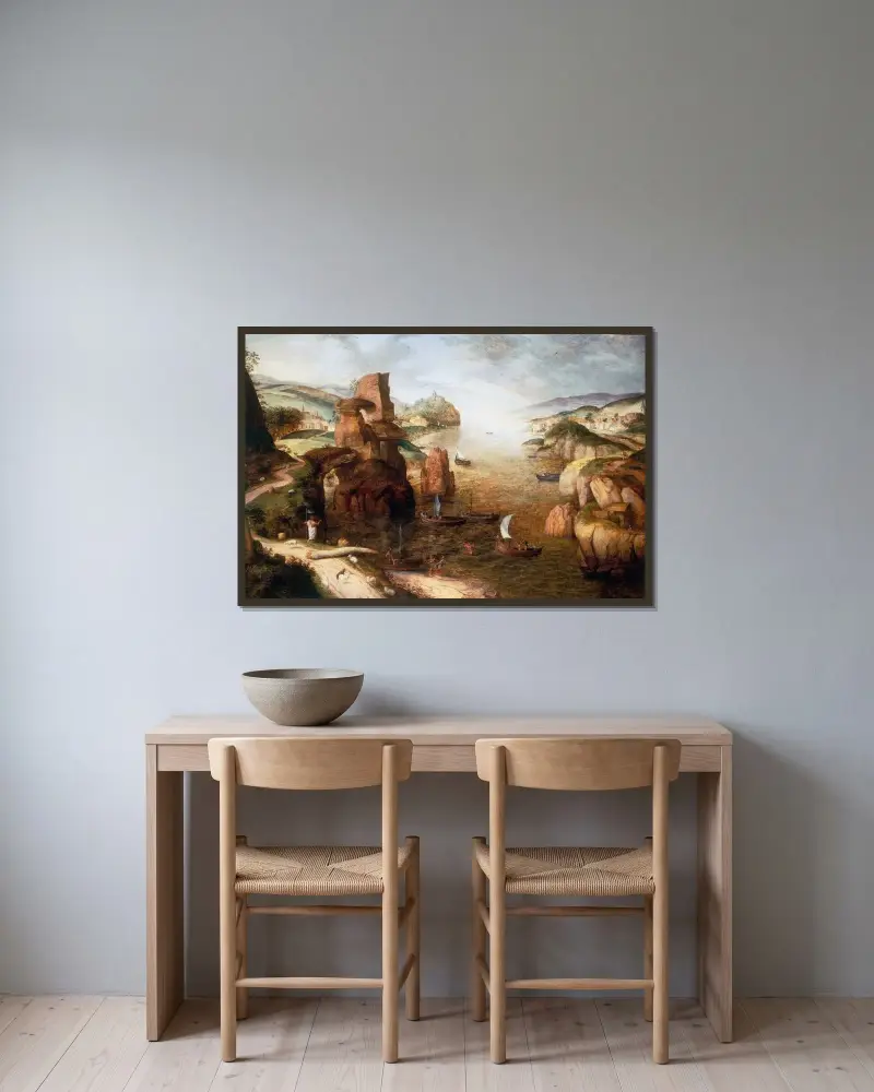 Kristus och apostlarna vid Galileiska sjön av Pieter Bruegel The Elder inramad på en vägg