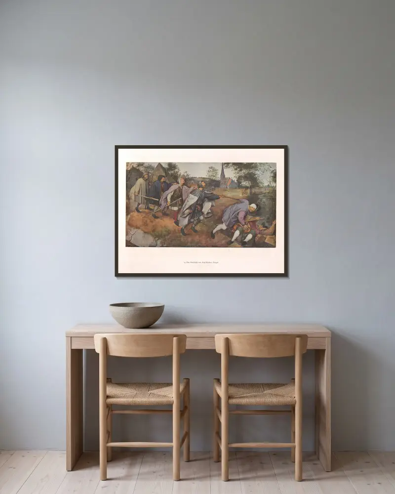 Das Gleichnis von den Blinden av Pieter Bruegel The Elder inramad på en vägg