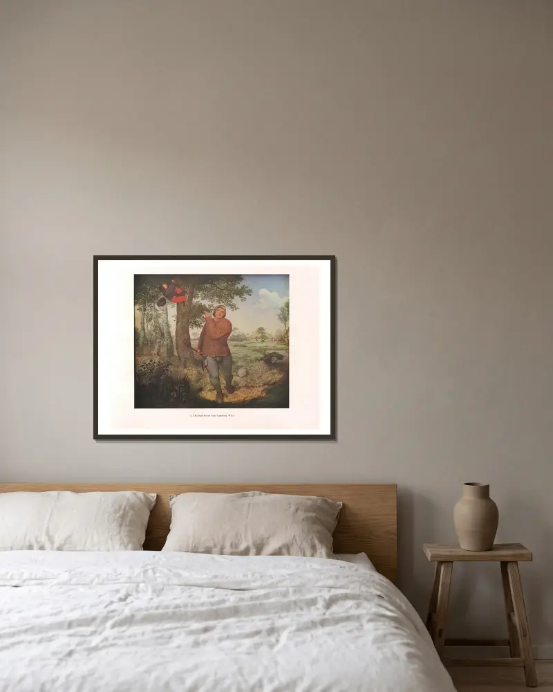 Das Sprichwort vom Vogelnest von Pieter Bruegel The Elder gerahmt an einer Wand