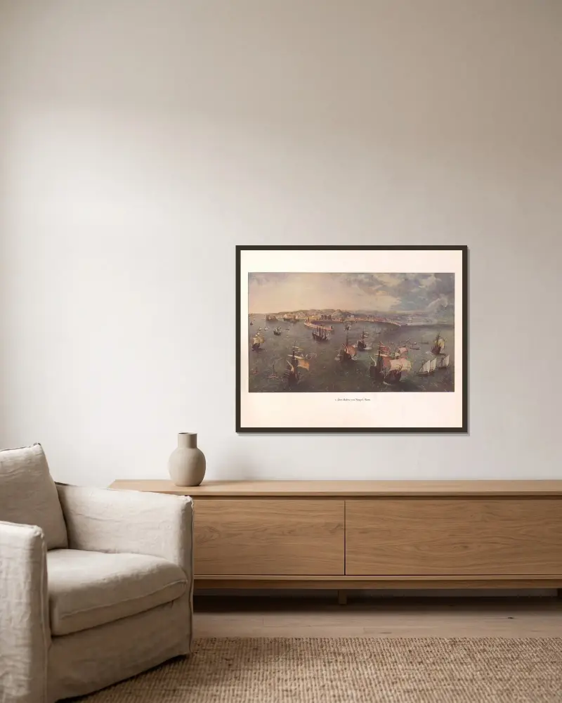 Der Hafen von Neapel av Pieter Bruegel The Elder inramad på en vägg