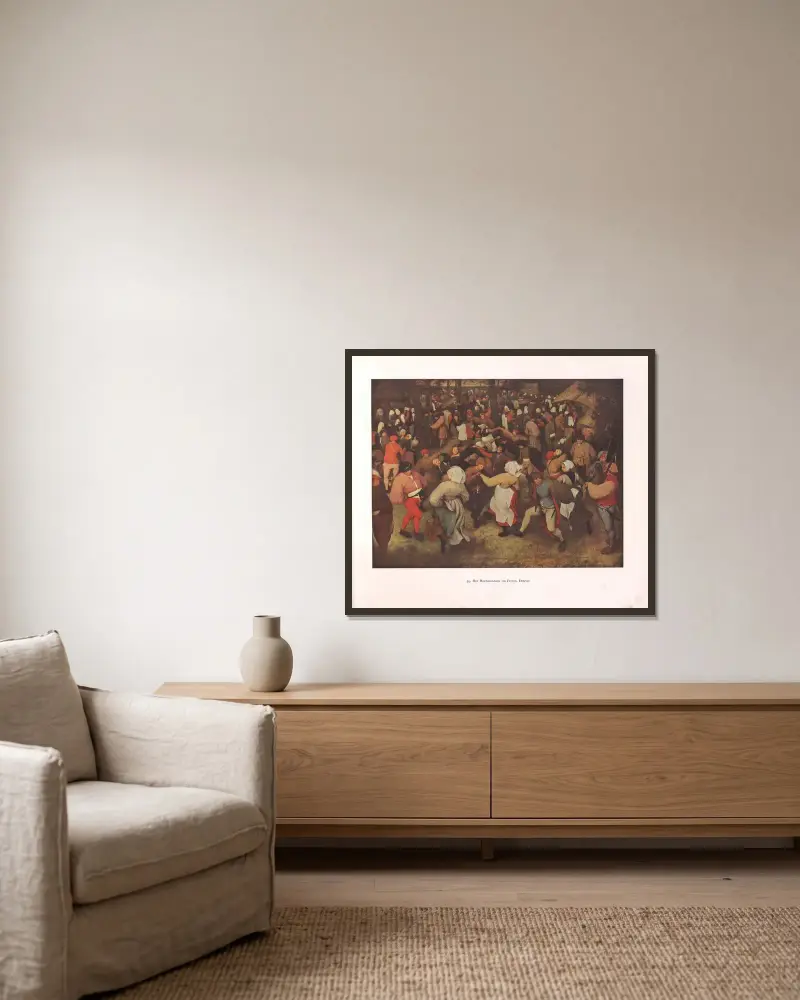 Der Hochzeitstanz im Freien von Pieter Bruegel The Elder gerahmt an einer Wand