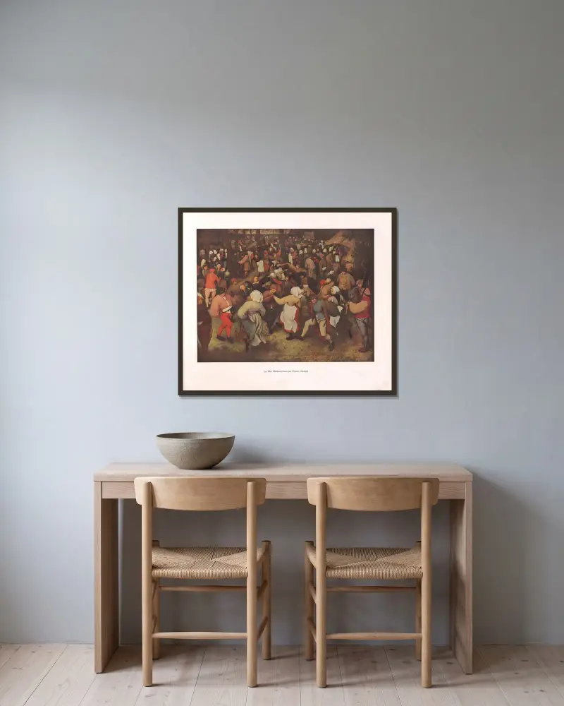 Der Hochzeitstanz im Freien von Pieter Bruegel The Elder gerahmt an einer Wand