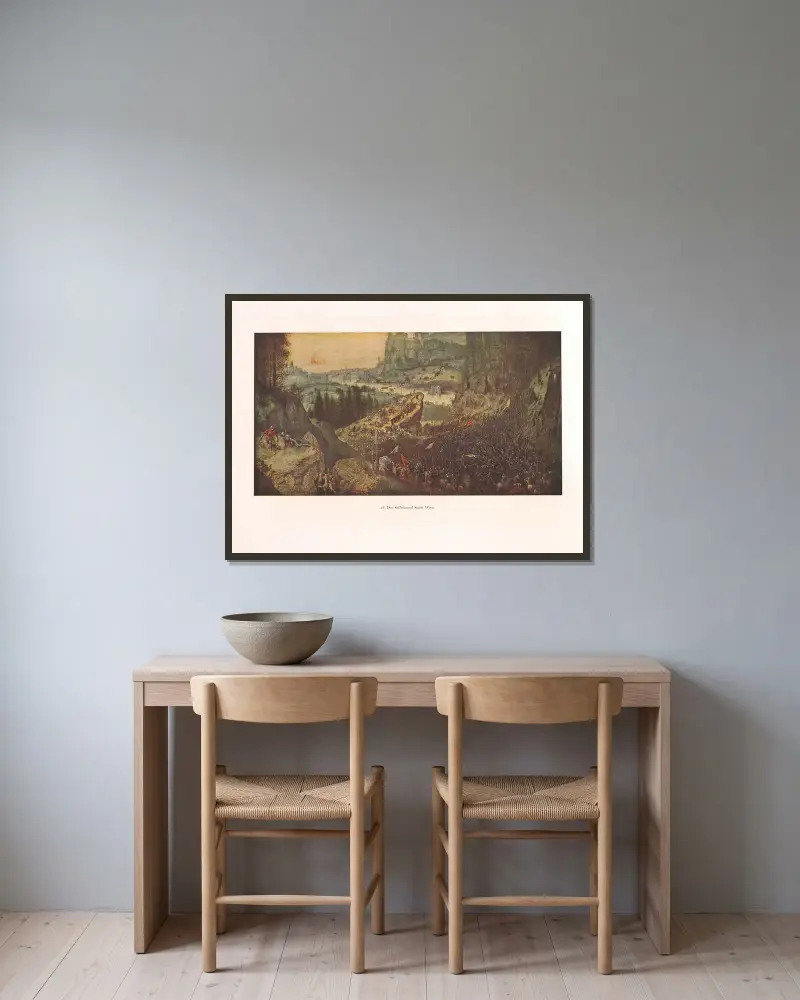 Der Selbstmord Sauls av Pieter Bruegel The Elder inramad på en vägg