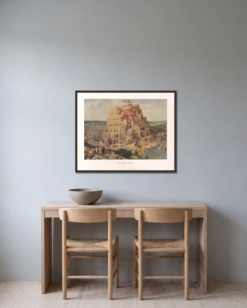 Der Turmbau zu Babel – nr 2 av Pieter Bruegel The Elder inramad på en vägg