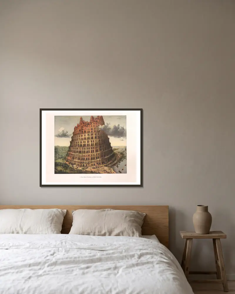 Der (kleine) Turmbau zu Babel – nr 1 av Pieter Bruegel The Elder inramad på en vägg