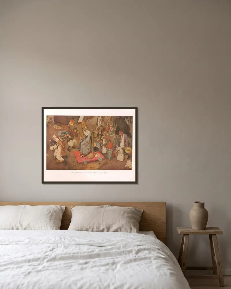 Fastans allegoriska figur med sitt följe av Pieter Bruegel The Elder inramad på en vägg