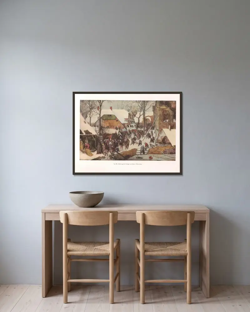 Konungarnas tillbedjan i snö av Pieter Bruegel The Elder inramad på en vägg