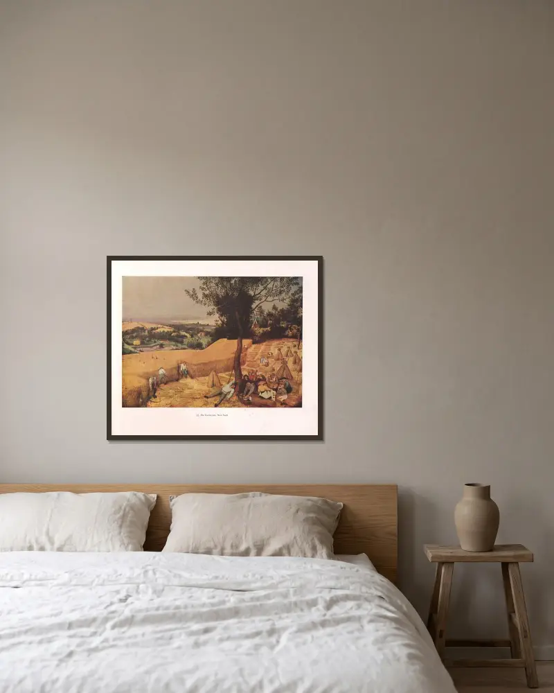 Die Kornernte av Pieter Bruegel The Elder inramad på en vägg