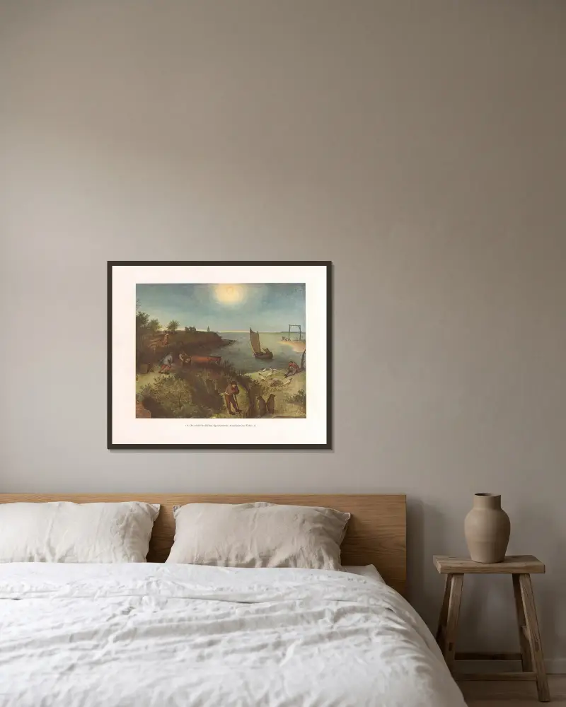 Die niederländischen Sprichwörter – nr 1 av Pieter Bruegel The Elder inramad på en vägg
