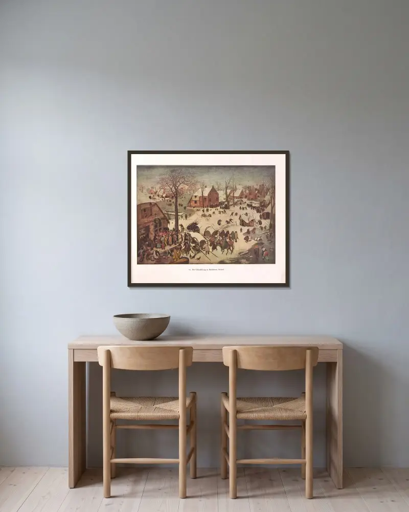 Die Volkszählung zu Bethlehem av Pieter Bruegel The Elder inramad på en vägg