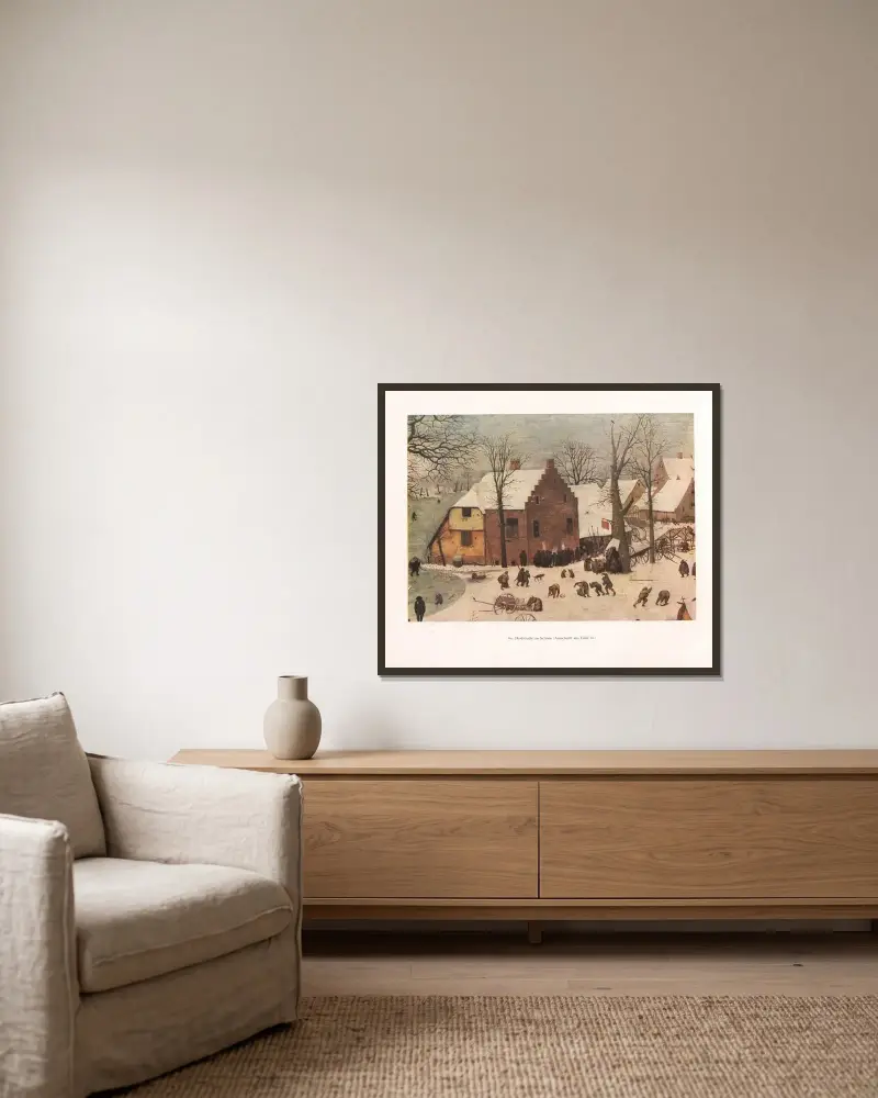 Vesnická cesta ve sněhu, Pieter Bruegel The Elder v rámu na stěně