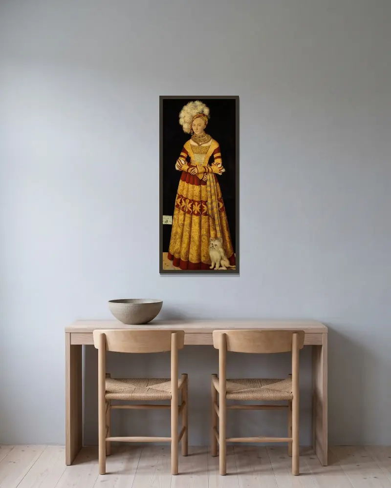 Hertiginnan Katarina av Mecklenburg av Lucas Cranach the Elder inramad på en vägg