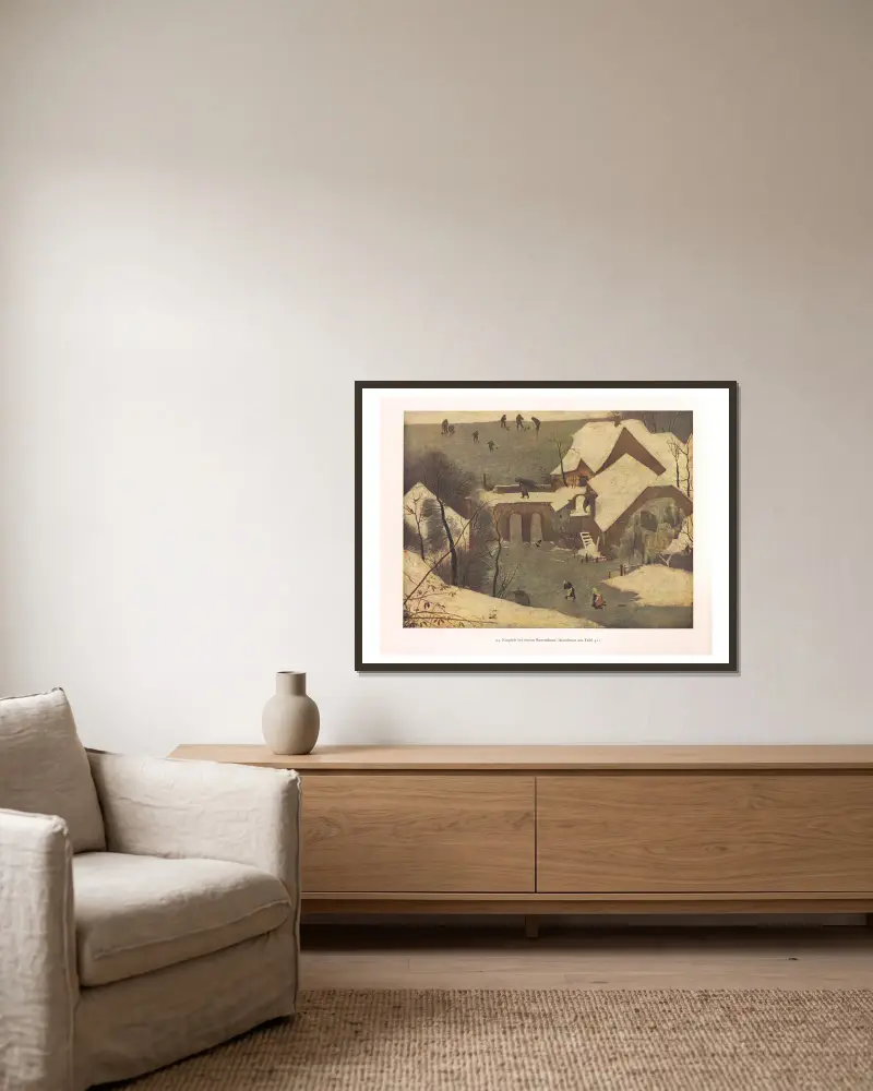 Hry na ledě u selského stavení, Pieter Bruegel The Elder v rámu na stěně