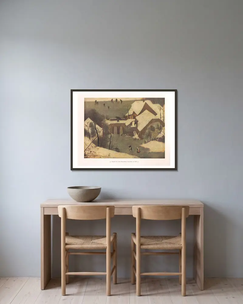 Hry na ledě u selského stavení, Pieter Bruegel The Elder v rámu na stěně