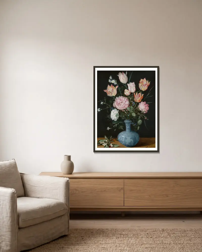 Flowers in a Wan-Li Vase av Jan Brueghel The Elder inramad på en vägg