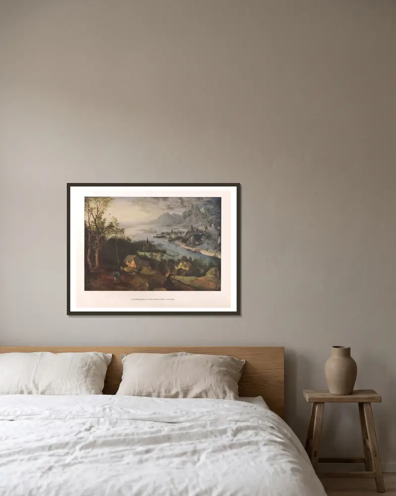 Krajina s řekou a rozsévačem, Pieter Bruegel The Elder v rámu na stěně