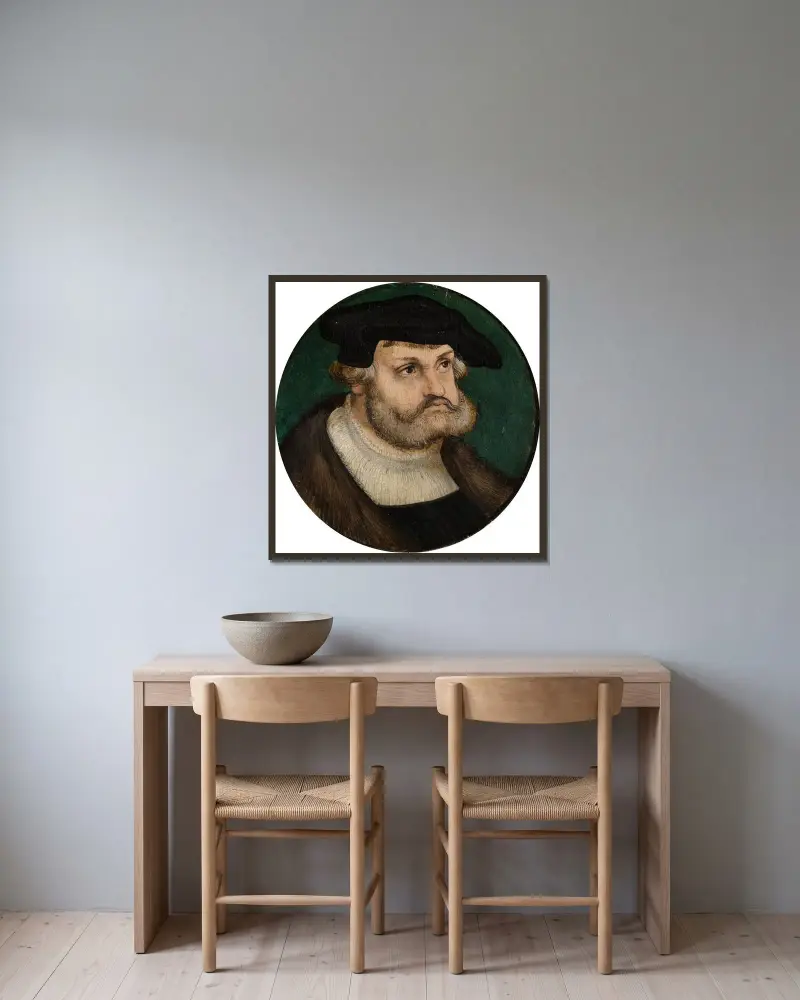 Friedrich der Weise Kurfürst von Sachsen av Lucas Cranach the Elder inramad på en vägg