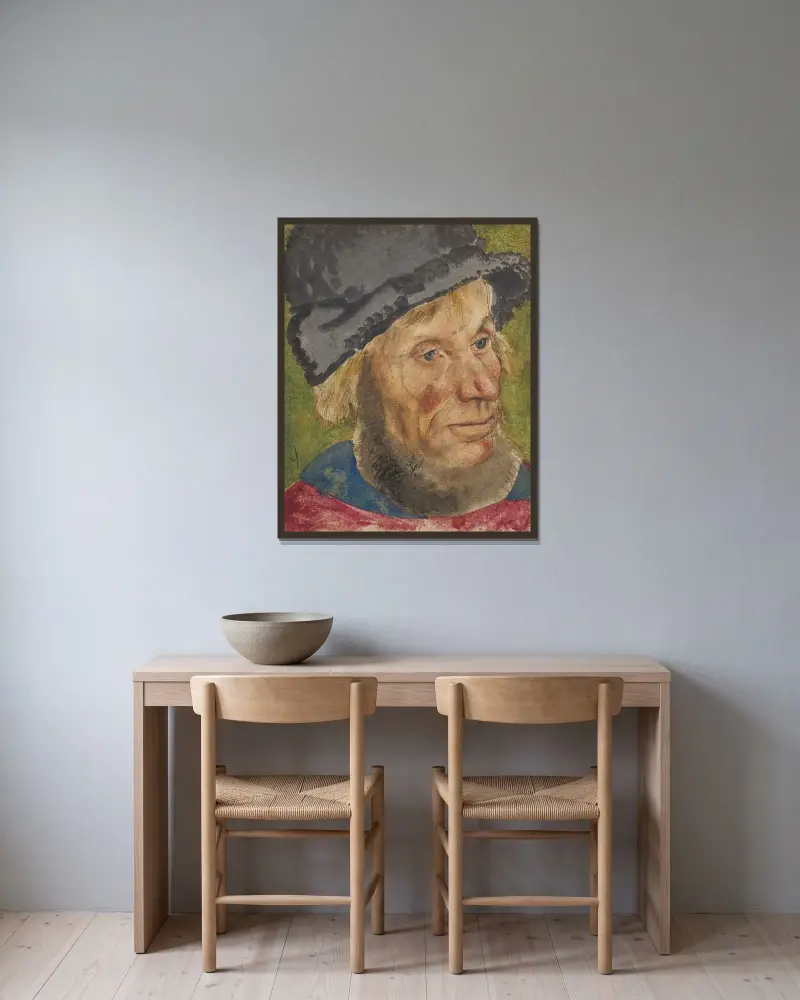 Bauernkopf von Lucas Cranach the Elder gerahmt an einer Wand