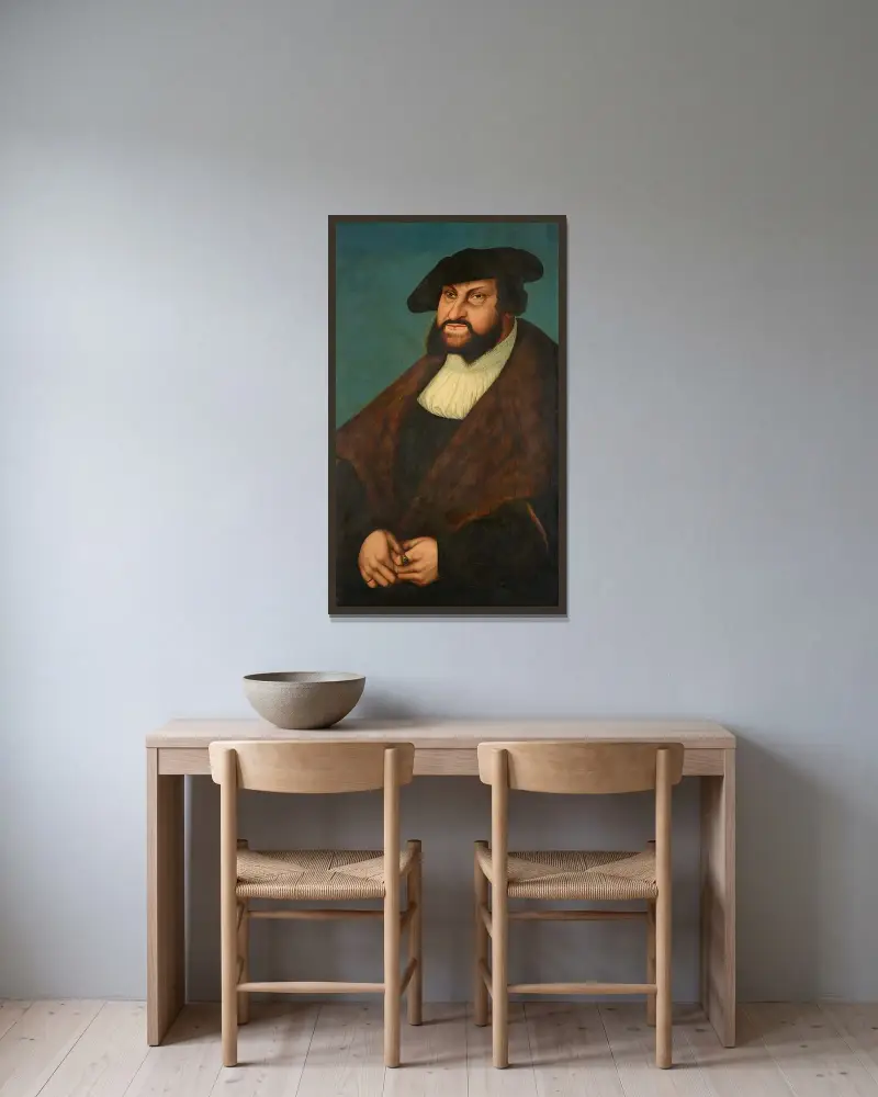 Johann the Steadfast av Lucas Cranach the Elder inramad på en vägg
