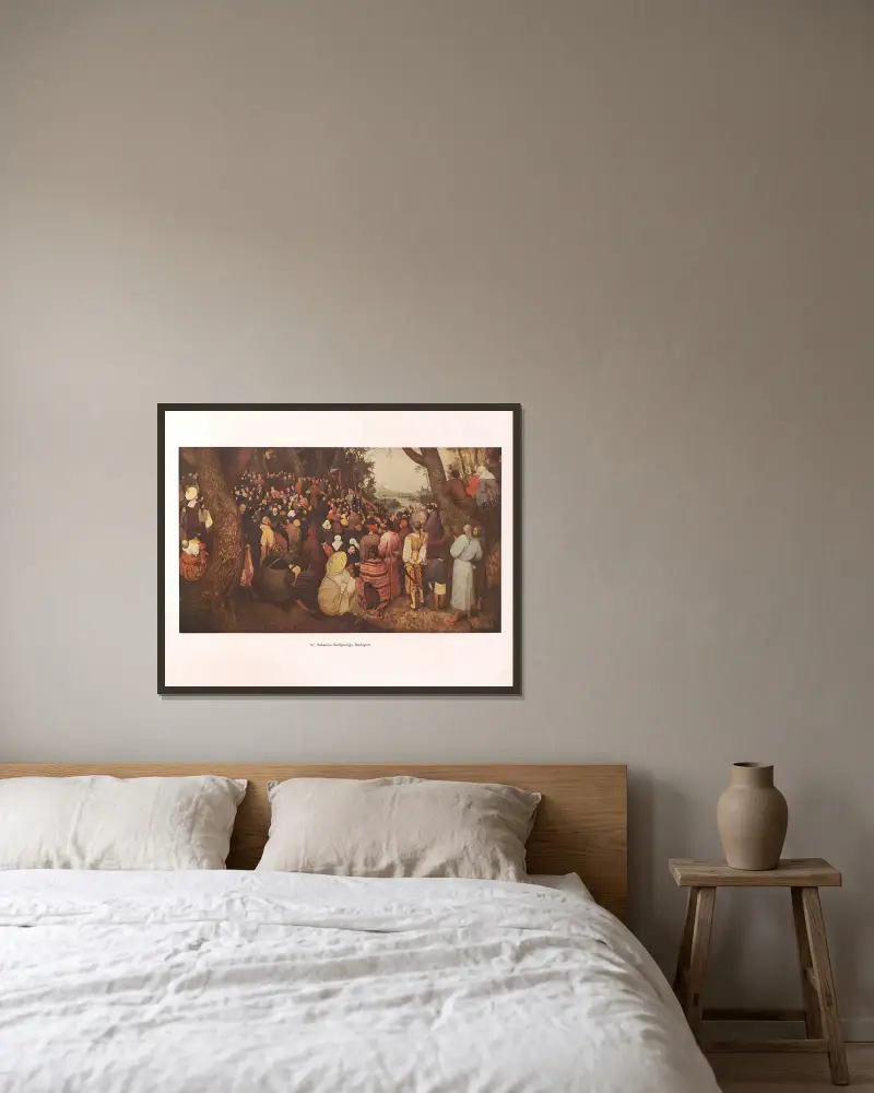 Johannes der Täufer predigt in der Wüste von Pieter Bruegel The Elder gerahmt an einer Wand
