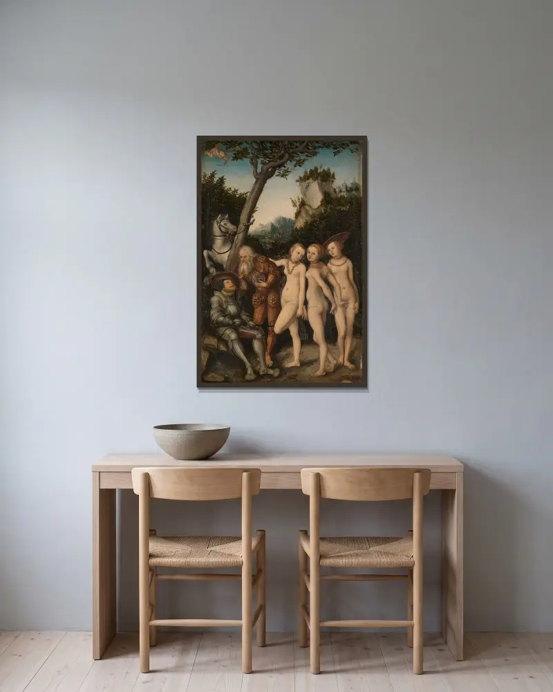 Das Urteil des Paris, 1530 – Nr. 2 von Lucas Cranach the Elder gerahmt an einer Wand