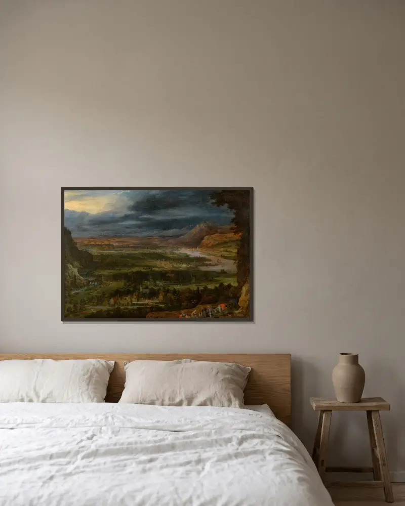 Landscape av Jan Brueghel The Elder inramad på en vägg