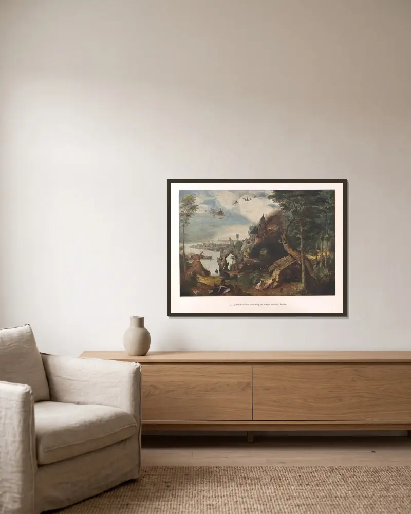 Krajina s pokušením svatého Antonína, Pieter Bruegel The Elder v rámu na stěně