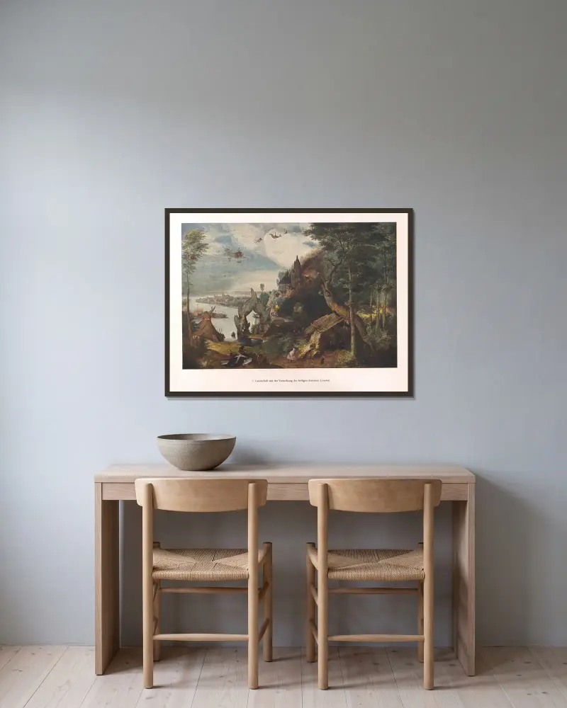 Krajina s pokušením svatého Antonína, Pieter Bruegel The Elder v rámu na stěně