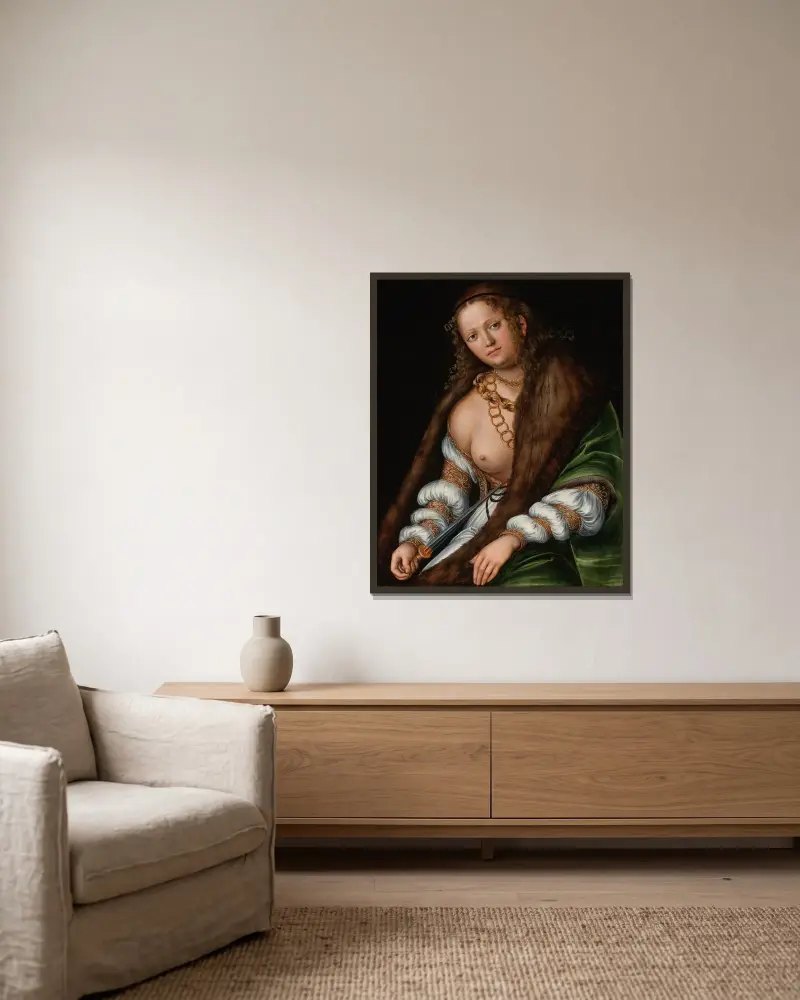 Lucretia – nr 1 av Lucas Cranach the Elder inramad på en vägg
