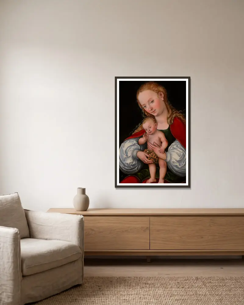 Madonna s dítětem a hrozny, Lucas Cranach the Elder v rámu na stěně