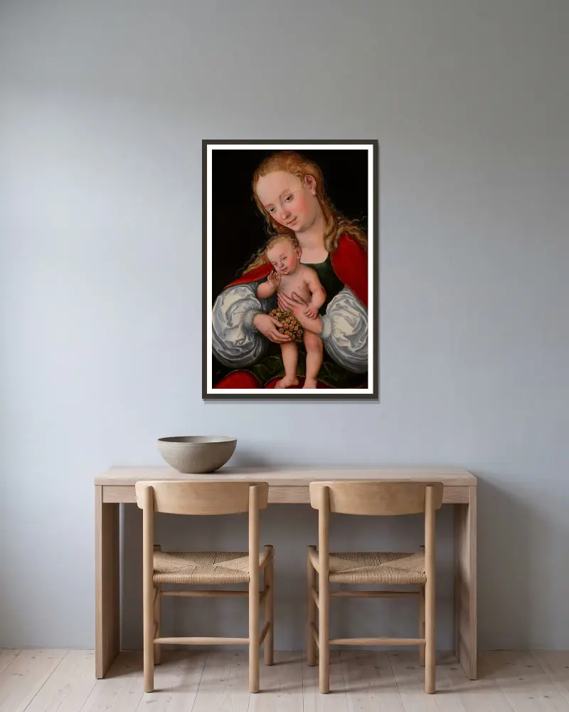 Madonna s dítětem a hrozny, Lucas Cranach the Elder v rámu na stěně