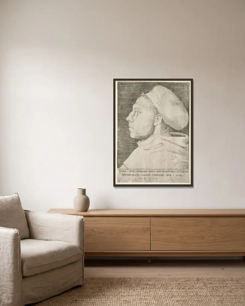 Martin Luther – Nr. 1 von Lucas Cranach the Elder gerahmt an einer Wand