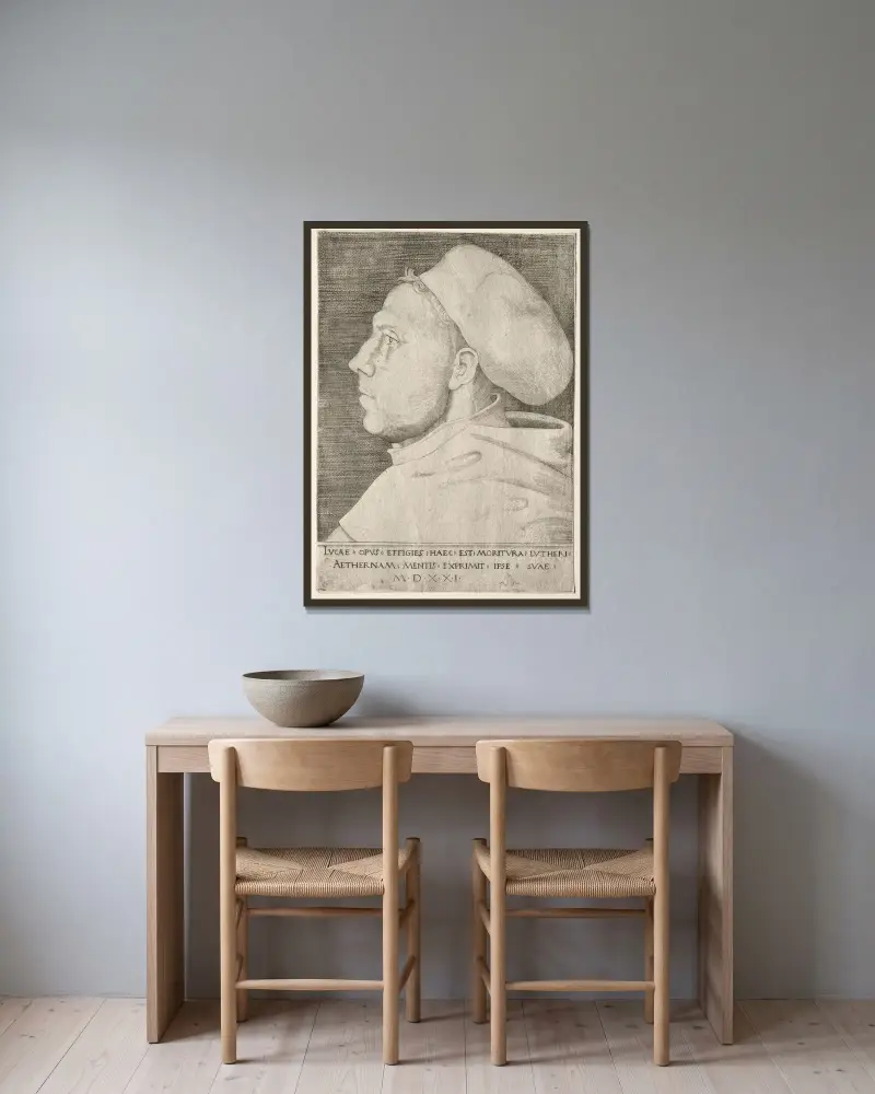 Martin Luther – Nr. 1 von Lucas Cranach the Elder gerahmt an einer Wand