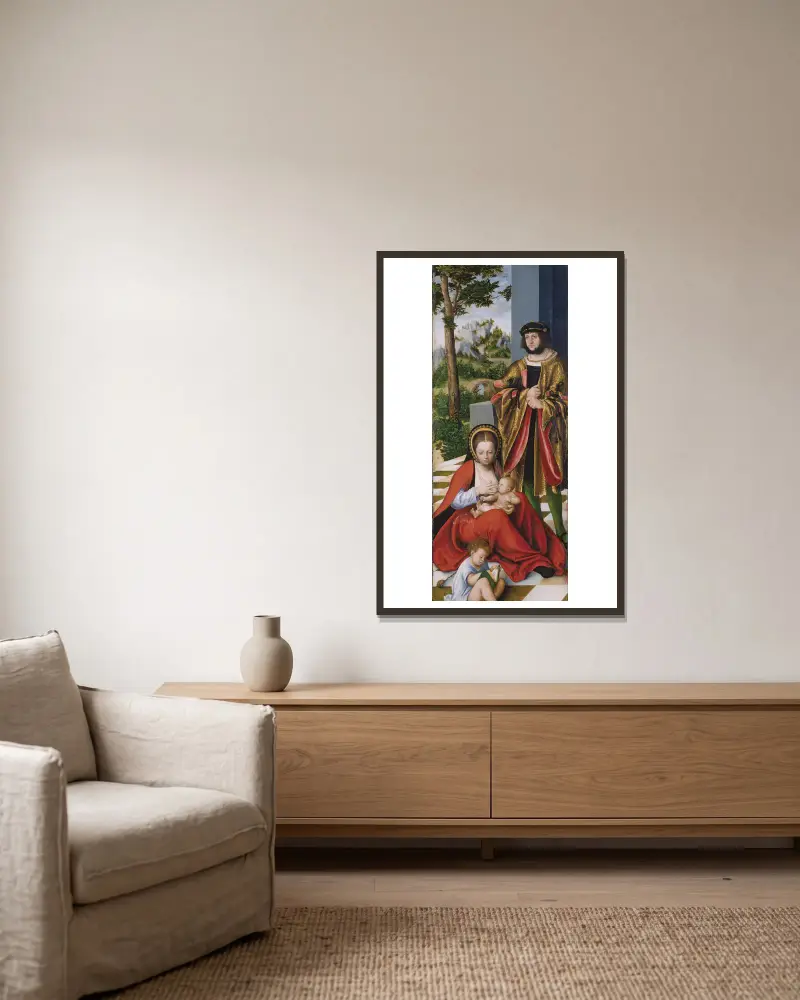 Maria Kleopas und Alphäus (mit den Zügen Friedrichs des Weisen) mit zwei ihrer Söhne von Lucas Cranach the Elder gerahmt an einer Wand