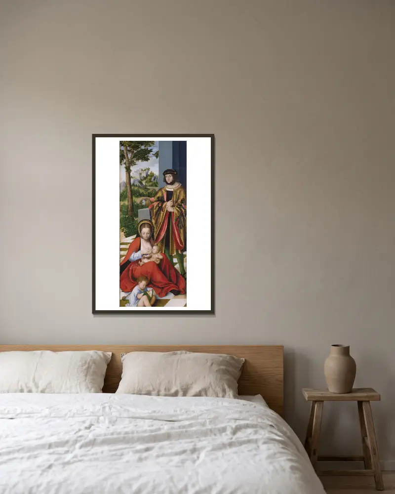 Maria Kleopas und Alphäus (mit den Zügen Friedrichs des Weisen) mit zwei ihrer Söhne von Lucas Cranach the Elder gerahmt an einer Wand