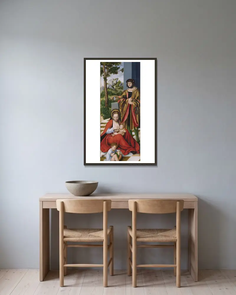 Maria Kleopas und Alphäus (mit den Zügen Friedrichs des Weisen) mit zwei ihrer Söhne von Lucas Cranach the Elder gerahmt an einer Wand