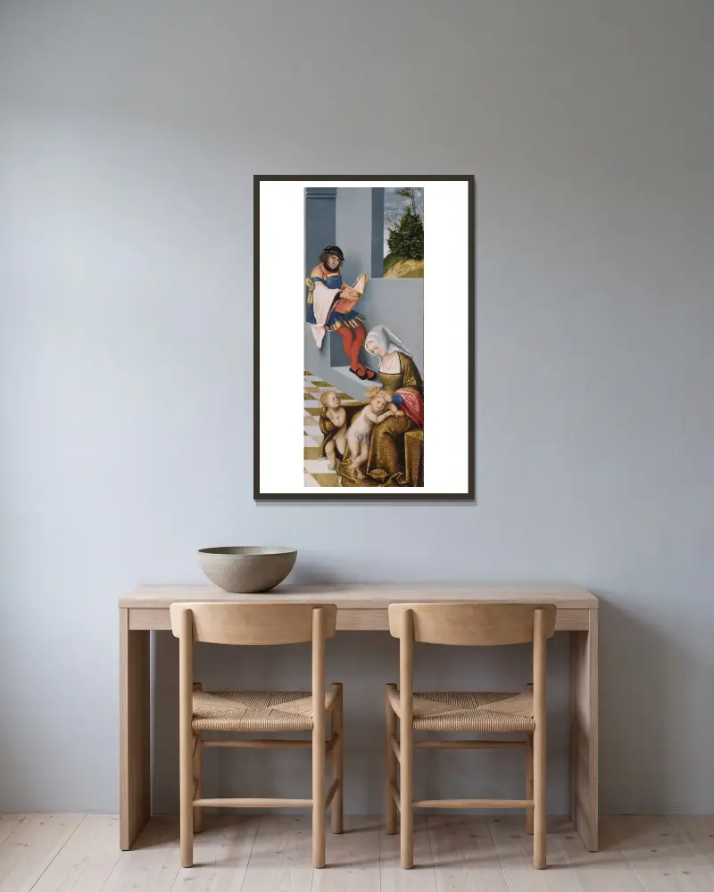 Maria Salome och Zebedaios med sina söner Jakob den äldre och Johannes evangelisten av Lucas Cranach the Elder inramad på en vägg