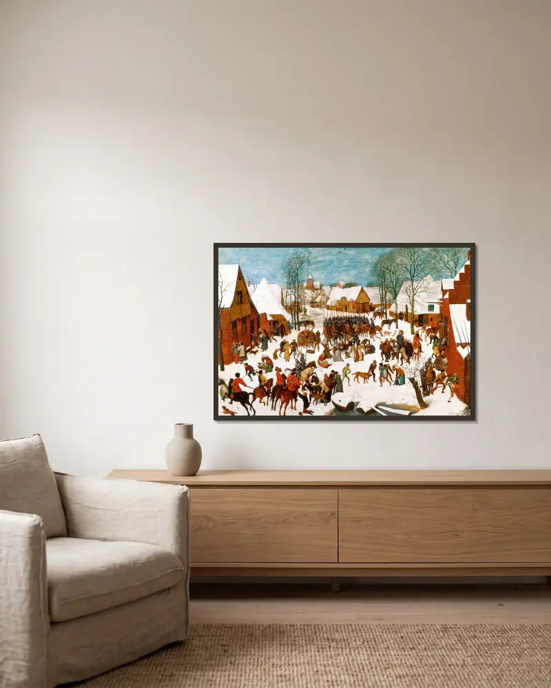 Barnamorden i Betlehem av Pieter Bruegel The Elder inramad på en vägg