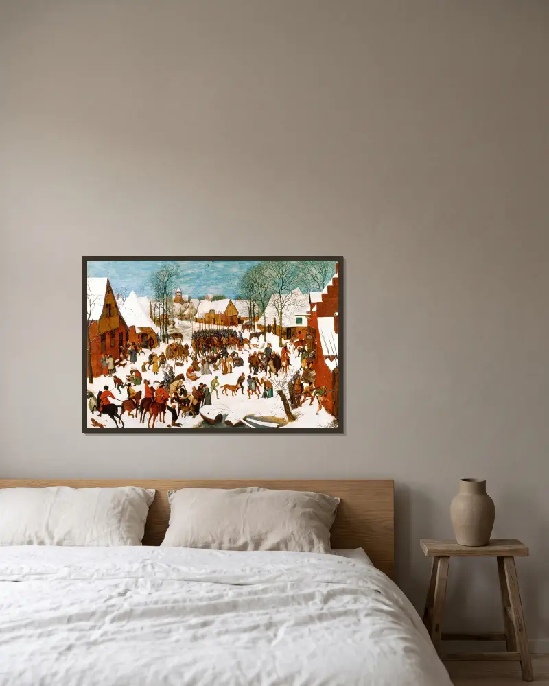 Barnamorden i Betlehem av Pieter Bruegel The Elder inramad på en vägg