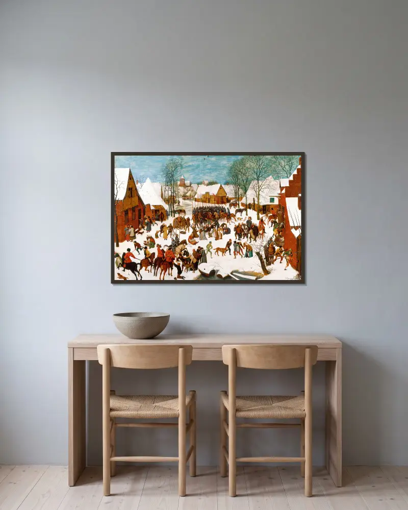 Barnamorden i Betlehem av Pieter Bruegel The Elder inramad på en vägg