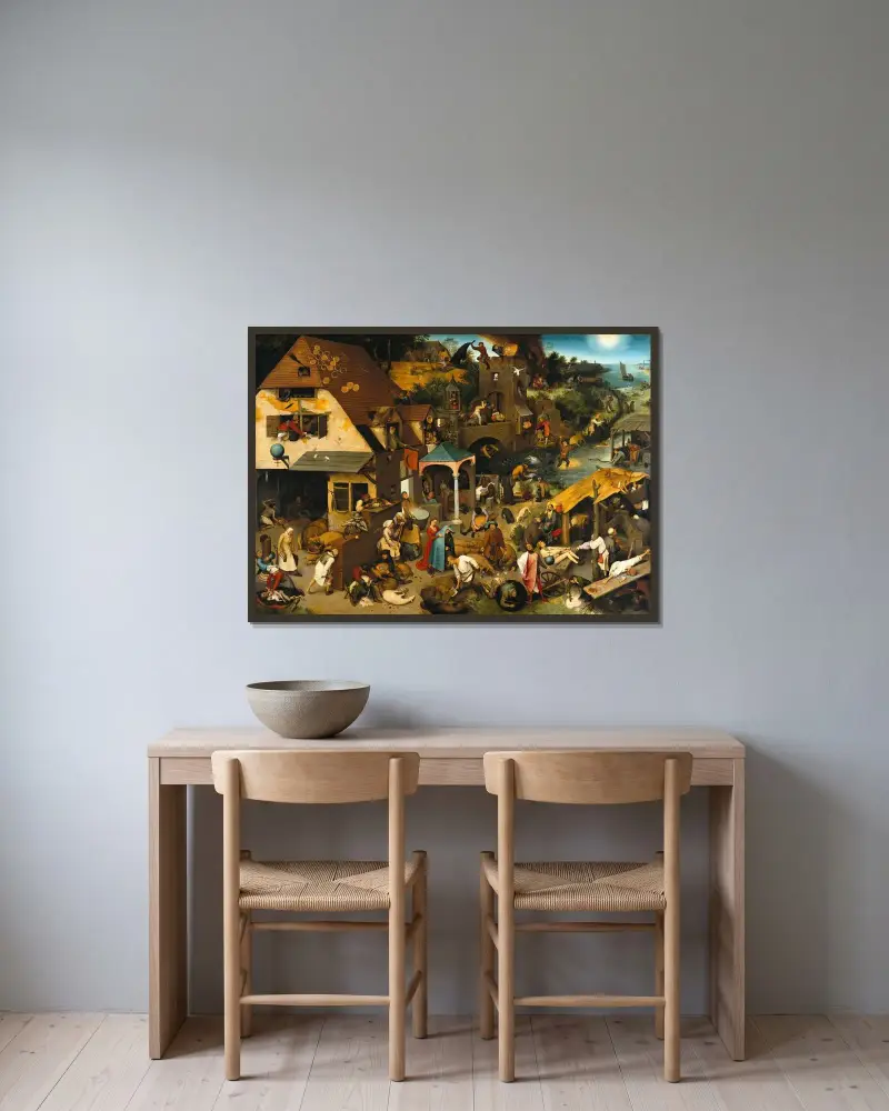 Netherlandish Proverbs av Pieter Bruegel The Elder inramad på en vägg