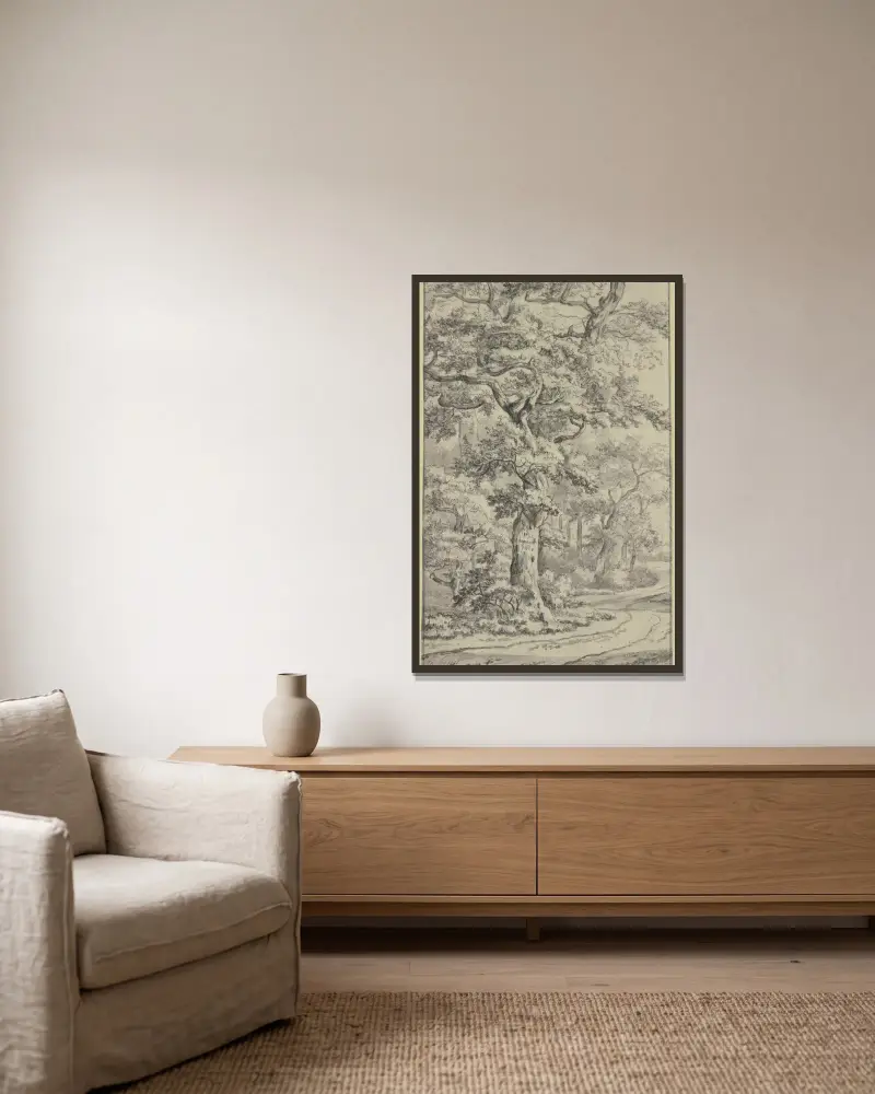 Weg neben Eichen von Jan Van Kessel The Elder gerahmt an einer Wand