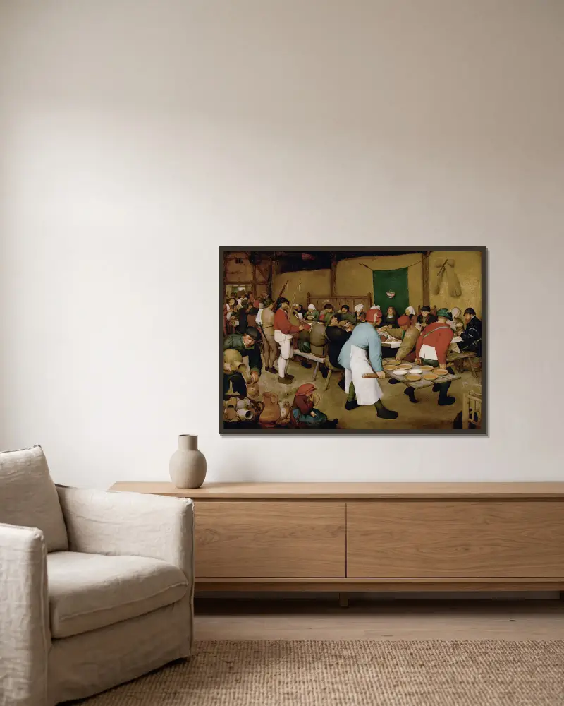 Peasant Wedding av Pieter Bruegel The Elder inramad på en vägg