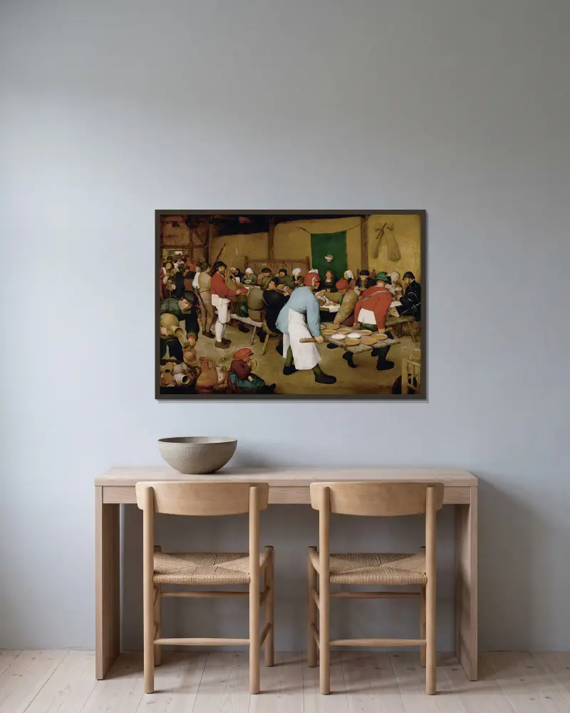 Peasant Wedding av Pieter Bruegel The Elder inramad på en vägg