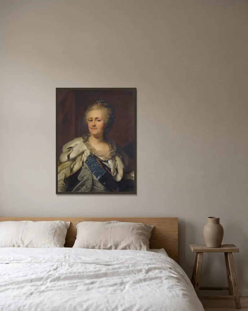 Porträtt av Katarina den stora av Johann Baptist von Lampi the Elder inramad på en vägg