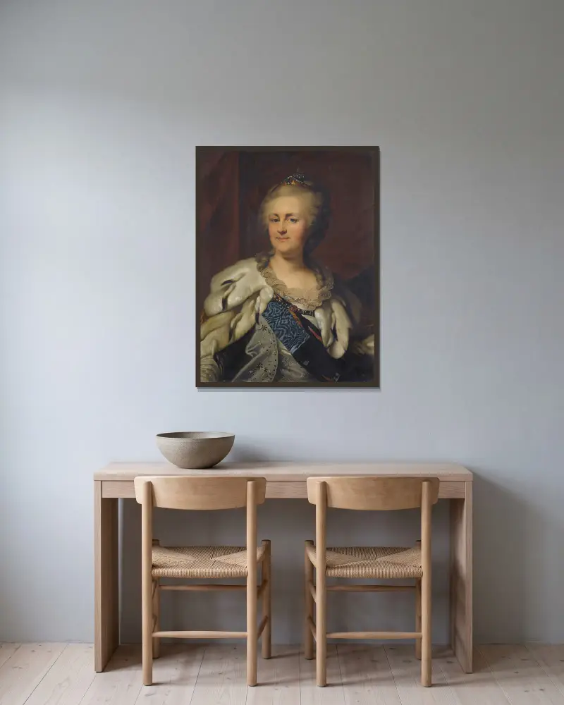 Porträtt av Katarina den stora av Johann Baptist von Lampi the Elder inramad på en vägg