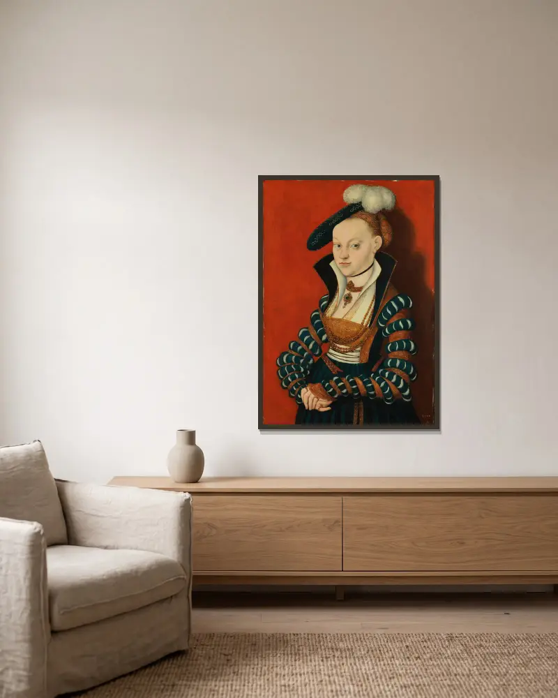 Porträtt av Christiane av Eulenau av Lucas Cranach the Elder inramad på en vägg